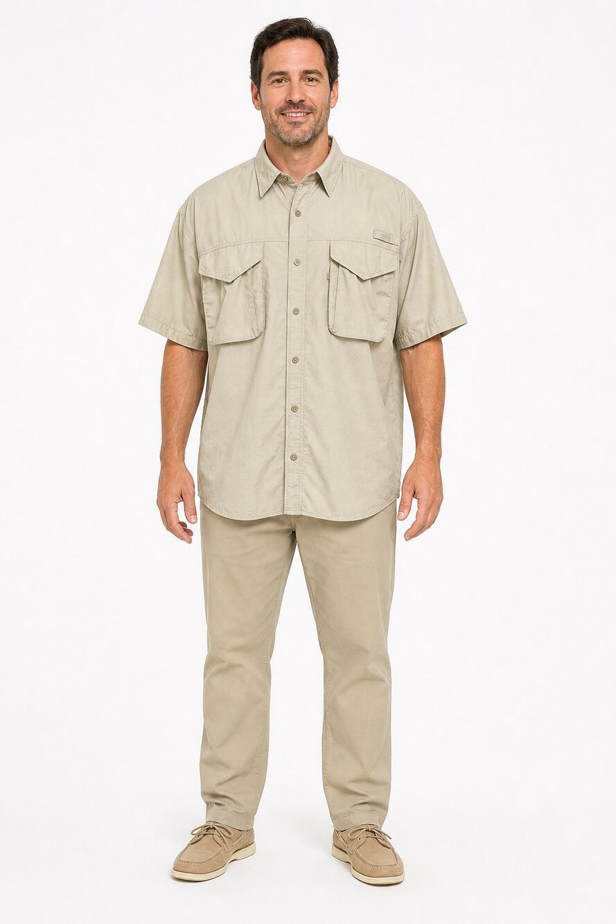 Bimini bay beige Vented fishing shirt Short Sleeve Outdoor men's XL EUC